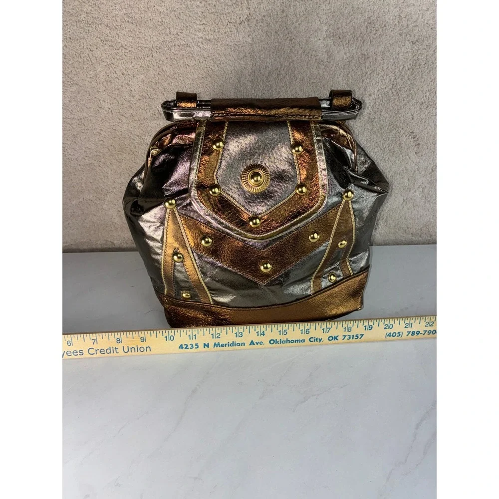 1980's Shafir Bronze Metallic Leather Handbag - OS - Steampunk, 80's, Vintage